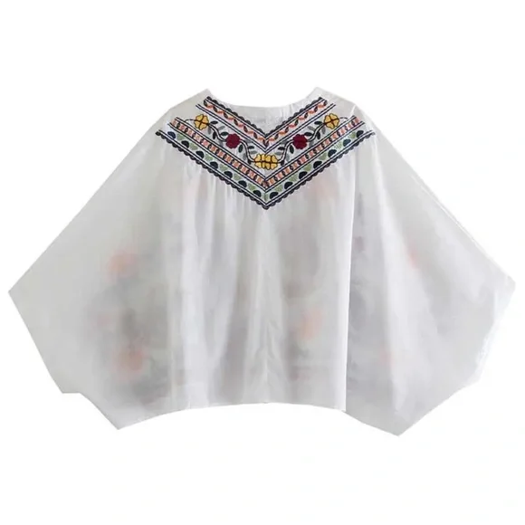 Boho Floral Embroidered Stretchy Waist Ruffle Mini Skirt - Picture 14 of 14